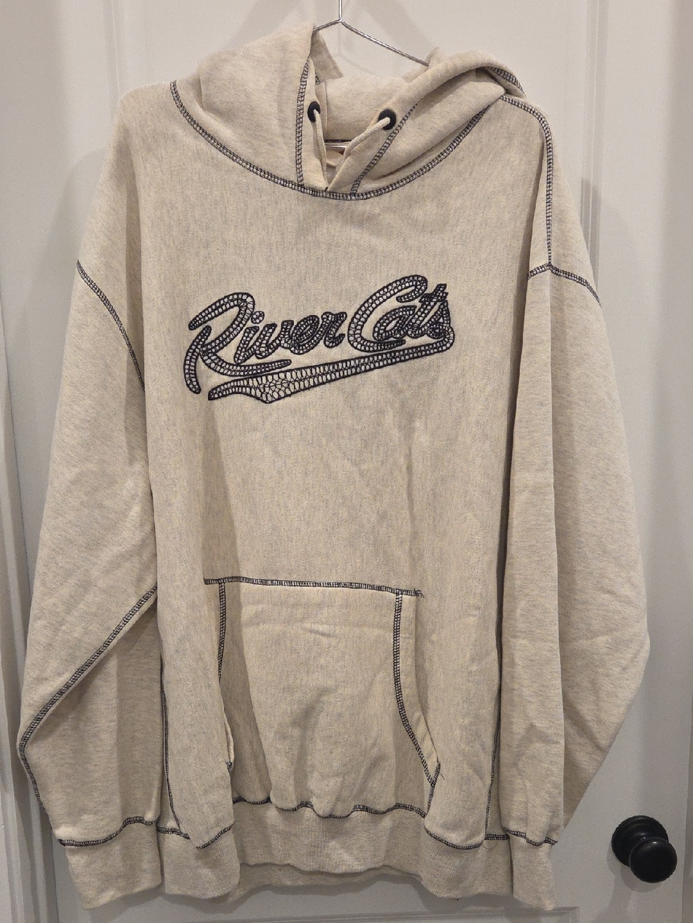MV Sport Sacramento River Cats Cream Hooded Sweatshirt with Black Trim